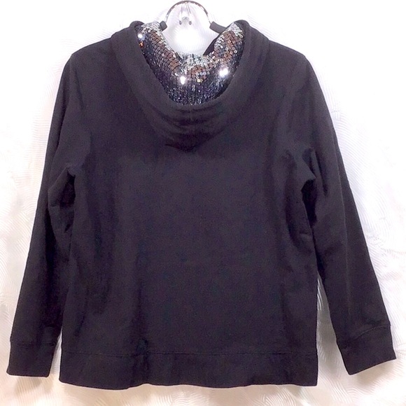 VTG 90s L.A.BLUES ‘Active’ Black Silver Sequin Hoodie Jacket with Pockets - Picture 3 of 7